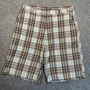 Northpeak Plaid Casual Shorts 38 Brown Tan Checkered Cotton Blend